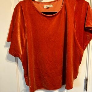 Madewell velvet orange flounce sleeves Sz m